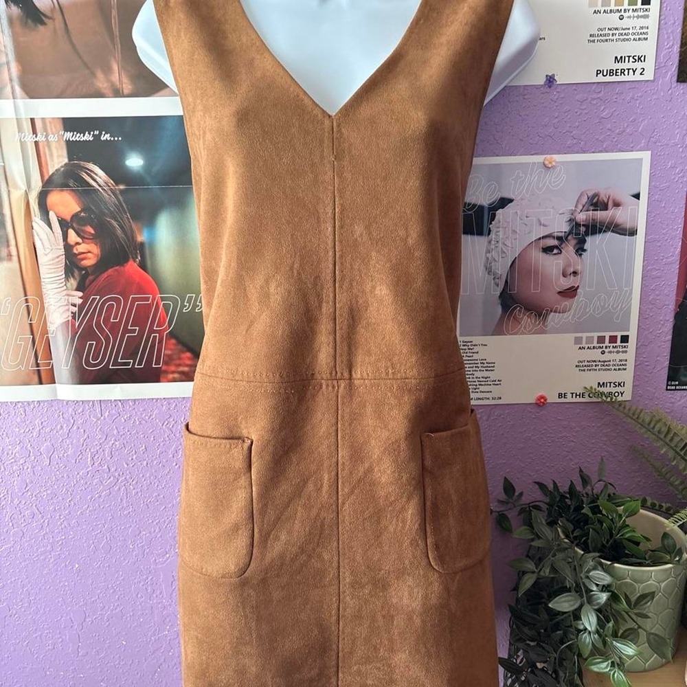Max Studio London Faux Suede Pinafore Dress Size Large